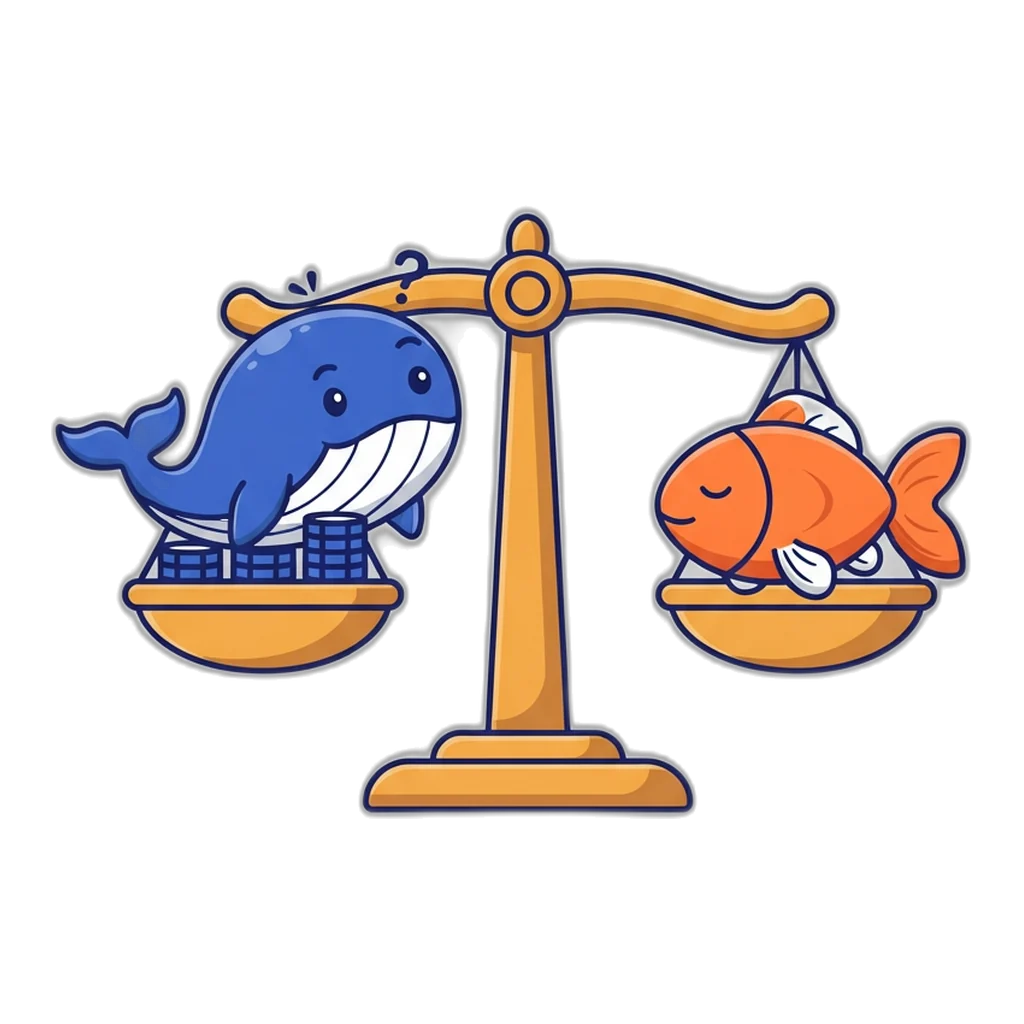 A whale and a goldfish on a level scale: the Big Small game stays at 50%.