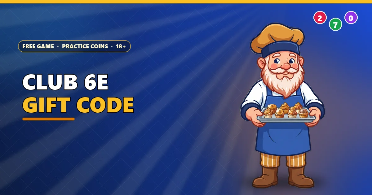 Gnome baker holding coin-shaped cupcakes for the Club 6E gift code guide