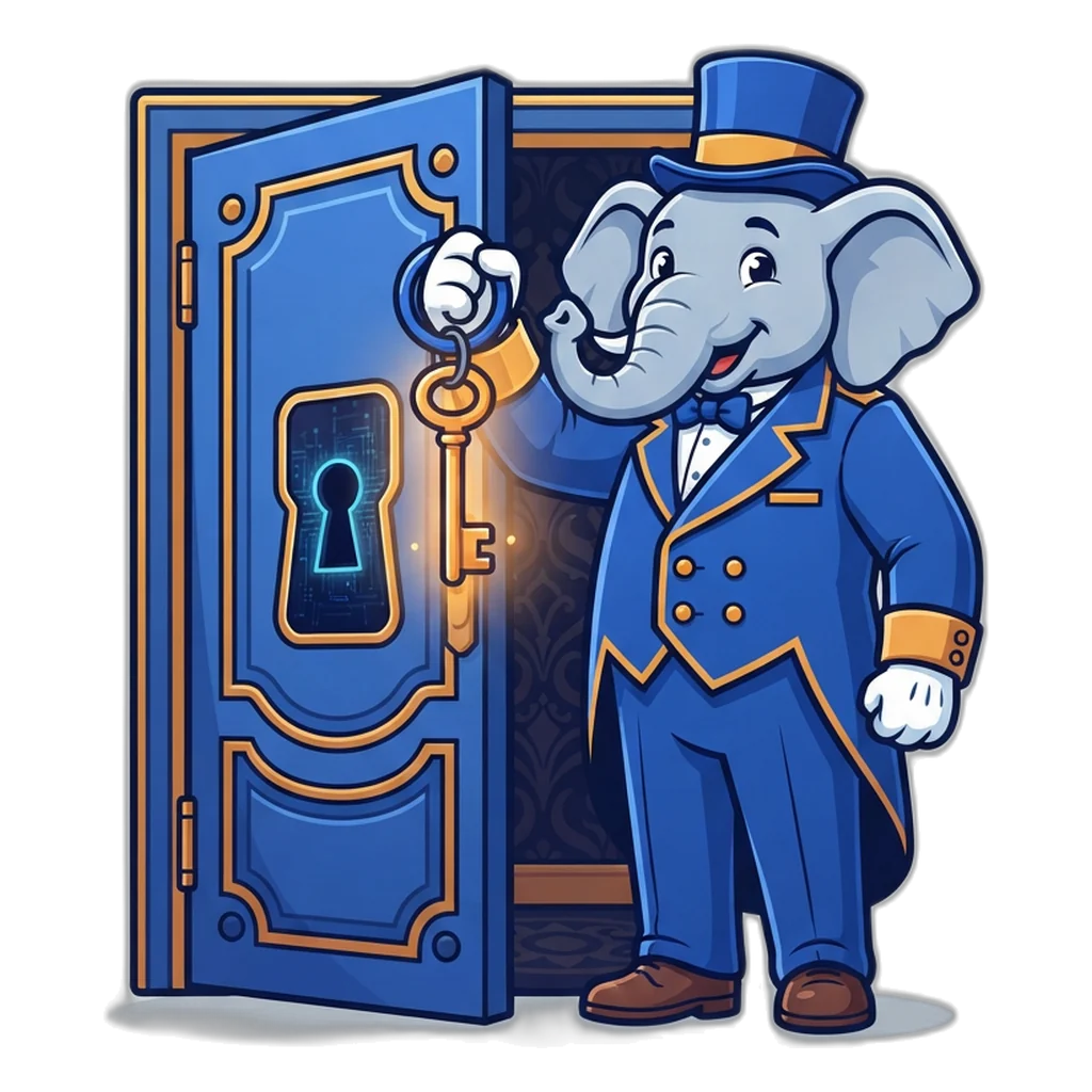 Elephant doorman holding a key ring: the Club 6E login key stays on your phone
