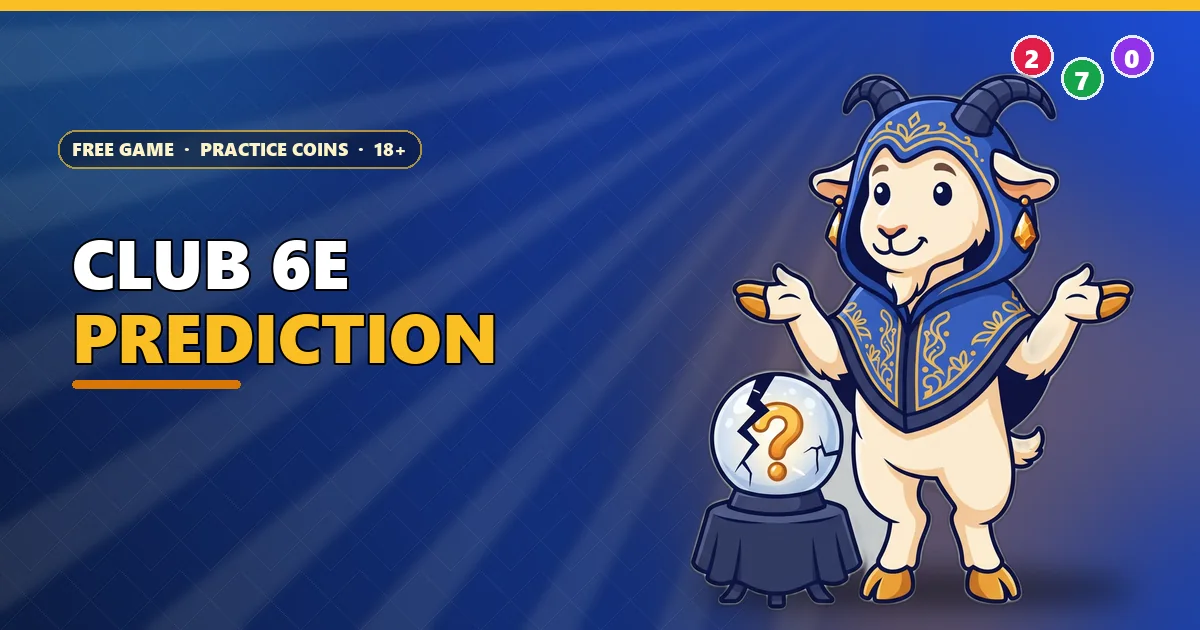 Goat fortune-teller shrugging at a cracked crystal ball for the Club 6E prediction guide
