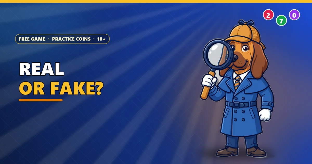 Bloodhound detective with a magnifying glass for the Club 6E real or fake check