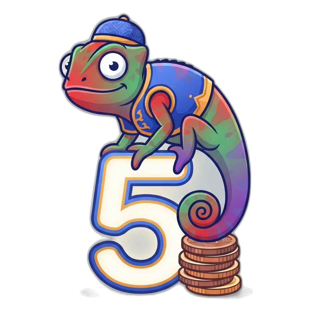 A chameleon mascot shifting between red, green and violet, the colour prediction game colours.
