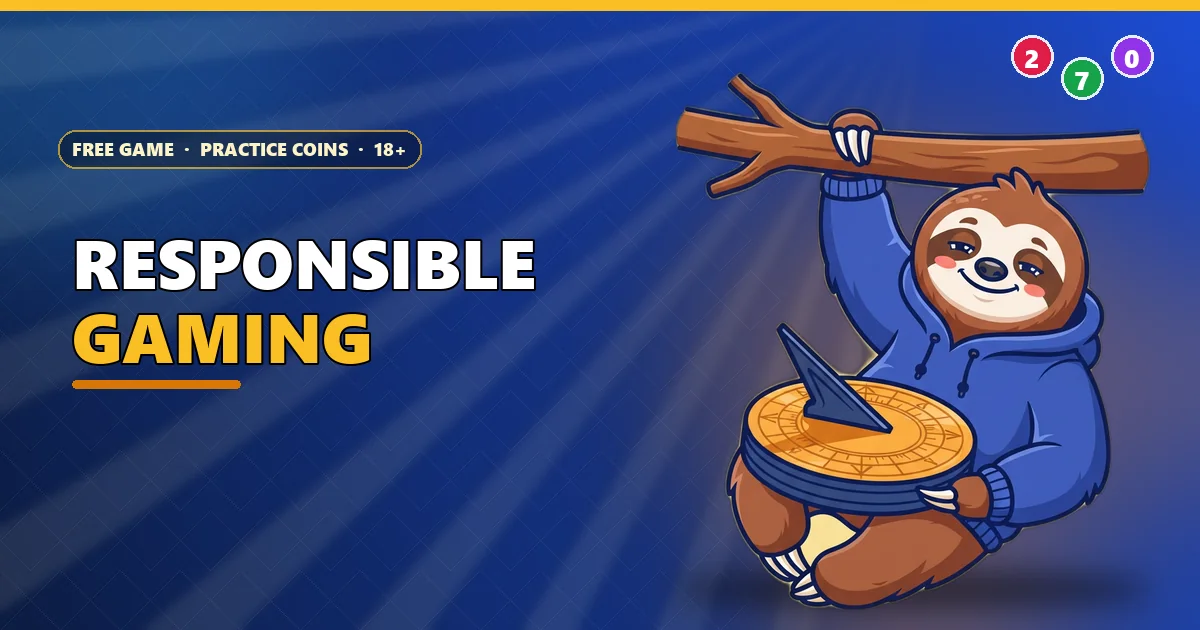 Relaxed sloth holding a sundial for the Club 6E responsible gaming guide